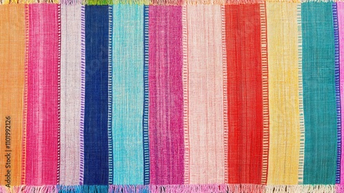 colorful fabric texture background, A flat surface of woven fabric with colorful stripes, arranged in horizontal rows. The colors are pastel. There is space between each strip to show its texture. 