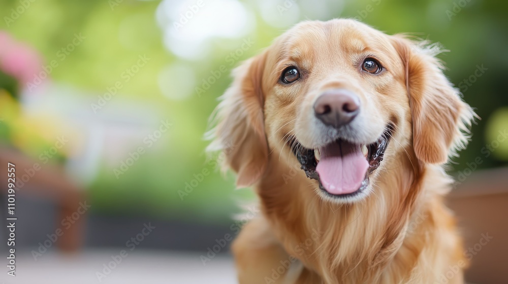 A joyful Golden Retriever beams with happiness in a vivid outdoor environment, surrounded by lush greenery, capturing the essence of playfulness and contentment. A joyful Golden Retriever beams with happiness in a vivid outdoor environment, surrounded by lush greenery, capturing the essence of playfulness and contentment.