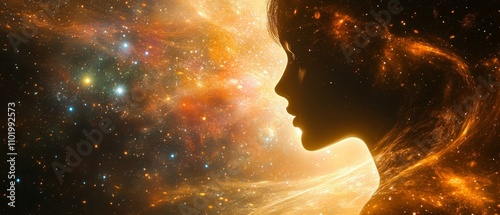 Starry night dreamscape surreal silhouette in cosmic view