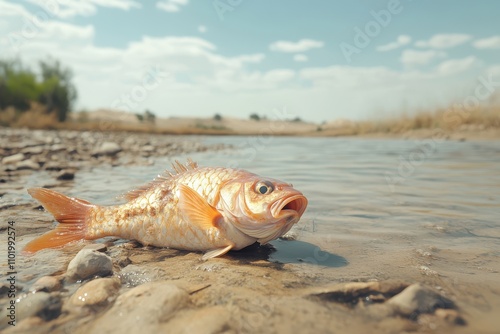 Endangered fish in a depleted stream: highlighting the environmental effects of diminished water supply and pollution photo