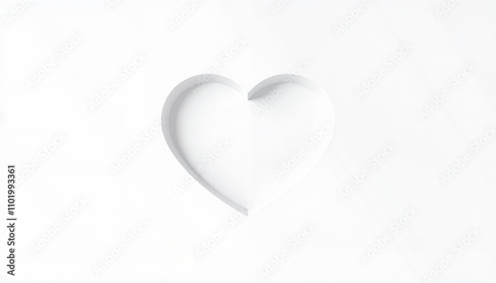 White heart cutout on white background for love concept, Valentine's Day Celebration background