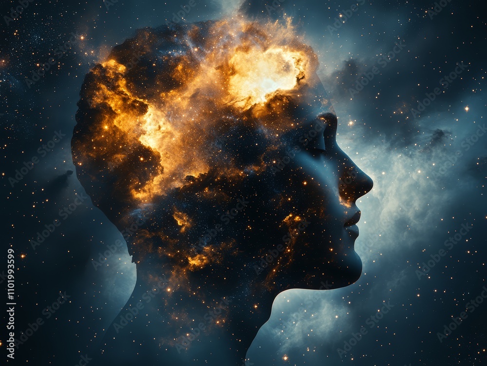 Surreal viewpoint galactic contemplation in a starry landscape