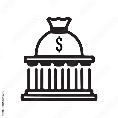 Bank building dollar icons, vector illustration. Flat design style