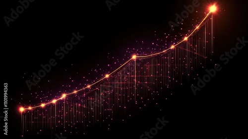 A glowing upward trend graph with sparkles on a dark background.