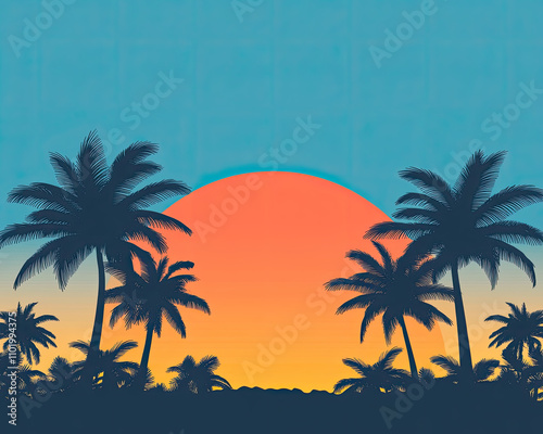 A tranquil tropical sunset in shades of blue and pink, perfect for a relaxing and serene tropical evening