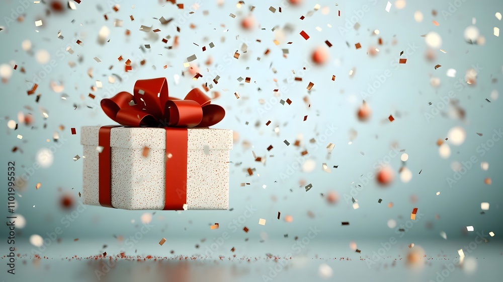 Holiday season in 3D, vibrant red tones, beautifully wrapped gifts, glowing festive details