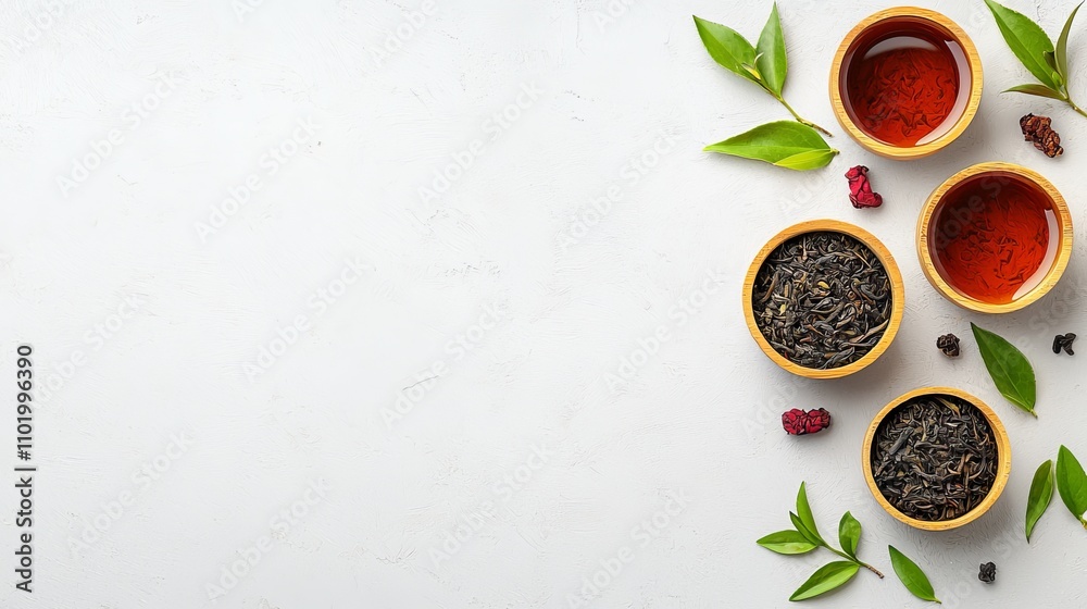 Organic retail food concept, A flat lay of vibrant spices and herbs in bamboo bowls, surrounded by fresh leaves, showcasing an array of colors and textures. Organic retail food concept, A flat lay of vibrant spices and herbs in bamboo bowls, surrounded by fresh leaves, showcasing an array of colors and textures.