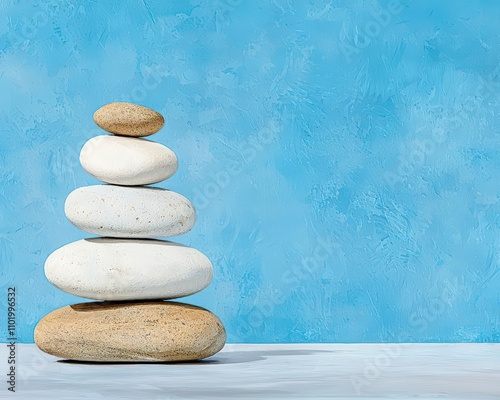 Stacked white stones, balanced life, inner peace journey, watercolor