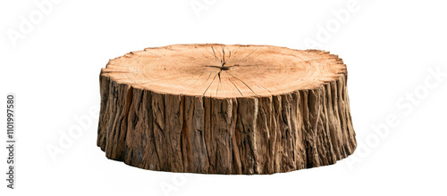 Close-up of weathered tree stump with rough textured surface and jagged edges on transparent background. photo