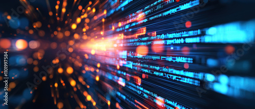 Data Flow Process Integration Concept. A vibrant abstract image showcasing dynamic lines of light and data, symbolizing technology, speed, and digital communication.