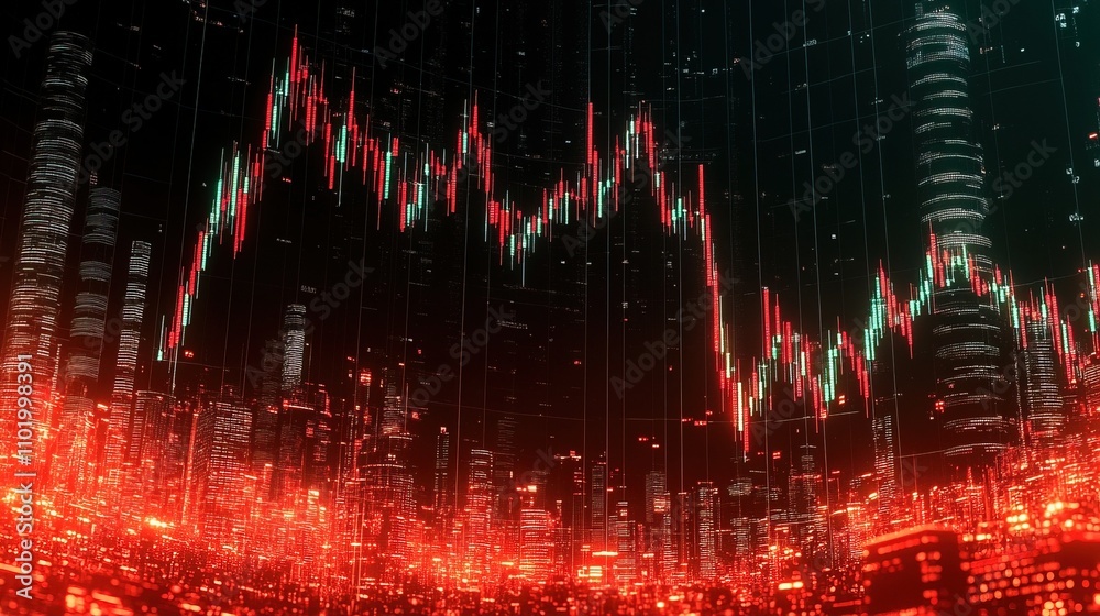 Naklejka premium Stock market chart showing green uptrend and red downtrend