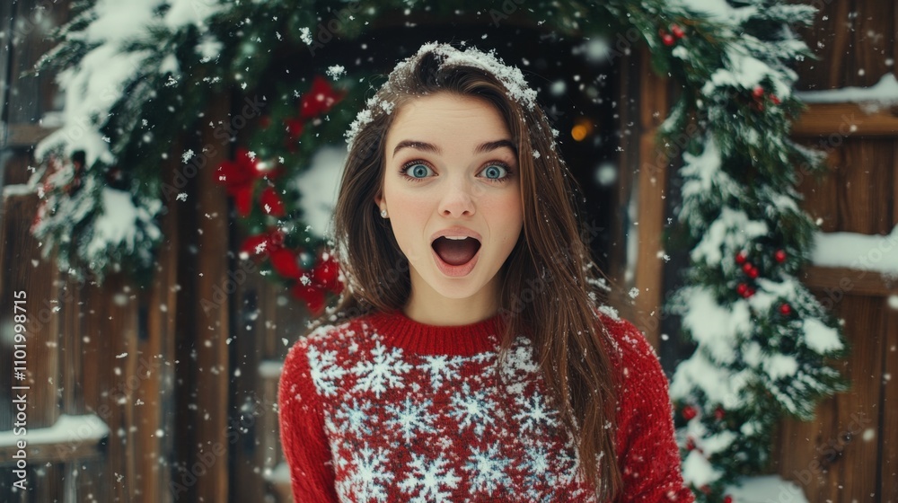 Joyful Winter Surprise in a Snowy Setting