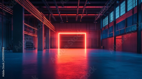 Empty industrial hall  modern ambient with neon lights