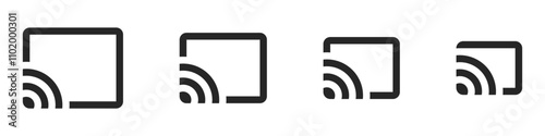Screen cast with monitor and wireless technology for Your device 4 variations. Vector icons in flat style