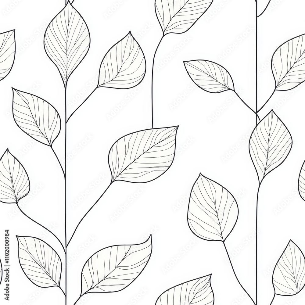 Obraz premium Elegant Black and White Leaf Pattern