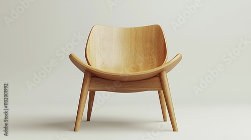 Scandinavian Style Wooden Chair with Minimalist Design on White Background