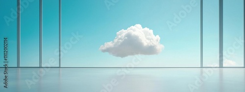 A cloud is floating in the sky above a window