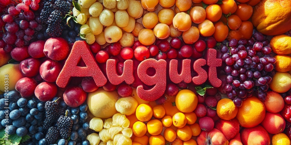 August Summer Banner with Fresh Fruits Theme August Summer Banner with Fresh Fruits Theme