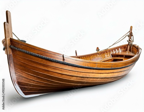 Classic wooden boats with natural textures and elegant designs isolated on a white background, perfect for maritime and travel-themed visuals