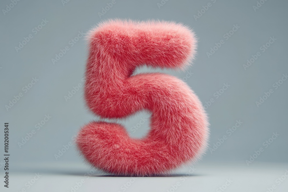 3d hairy fluffy font number 5, furry alphabet, pink number 5, five isolated white background 3d hairy fluffy font number 5, furry alphabet, pink number 5, five isolated white background