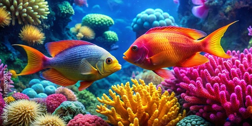 Colorful Fish Swimming Among Coral Reef