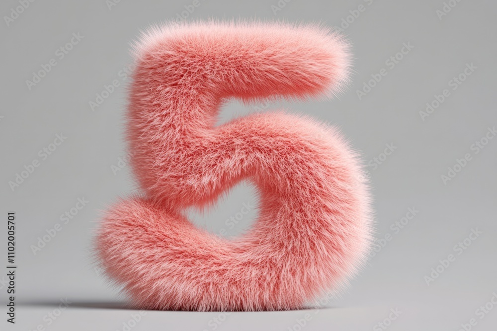 3d hairy fluffy font number 5, furry alphabet, pink number 5, five isolated white background 3d hairy fluffy font number 5, furry alphabet, pink number 5, five isolated white background
