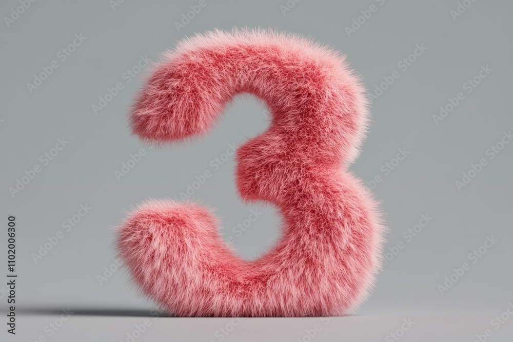 3d hairy fluffy font number 3, furry alphabet, pink number 3 isolated white background 3d hairy fluffy font number 3, furry alphabet, pink number 3 isolated white background