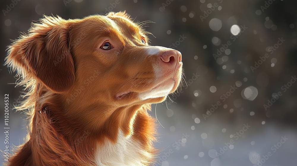 A close-up of a brown dog in a snowy environment, capturing its profile. A close-up of a brown dog in a snowy environment, capturing its profile.