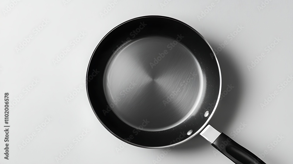 Empty Black Frying Pan on White Background, Top View Empty Black Frying Pan on White Background, Top View