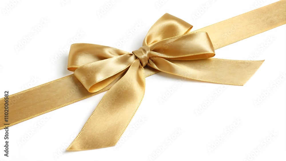 Gold Satin Ribbon Tied in a Bow Isolated on White Background Gold Satin Ribbon Tied in a Bow Isolated on White Background