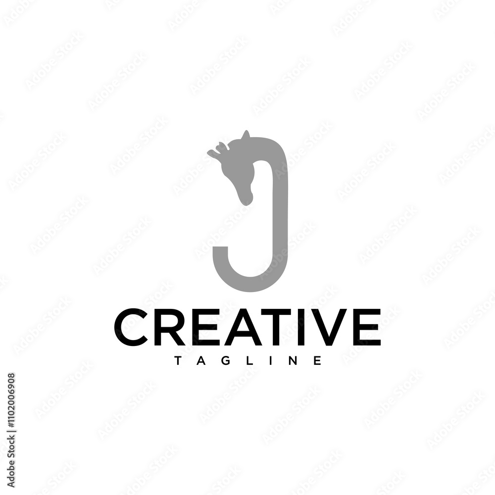 The letter J is combined with the modern giraffe logo animal symbol The letter J is combined with the modern giraffe logo animal symbol