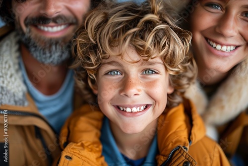 Happy family enjoys a winter outing while smiling together in cozy jackets