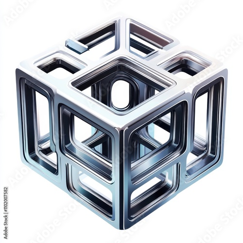 Futuristic metallic cube wi...
