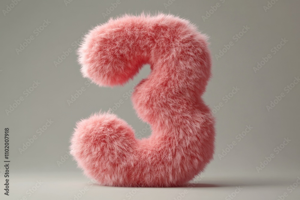 3d hairy fluffy font number 3, furry alphabet, pink number 3 isolated white background 3d hairy fluffy font number 3, furry alphabet, pink number 3 isolated white background