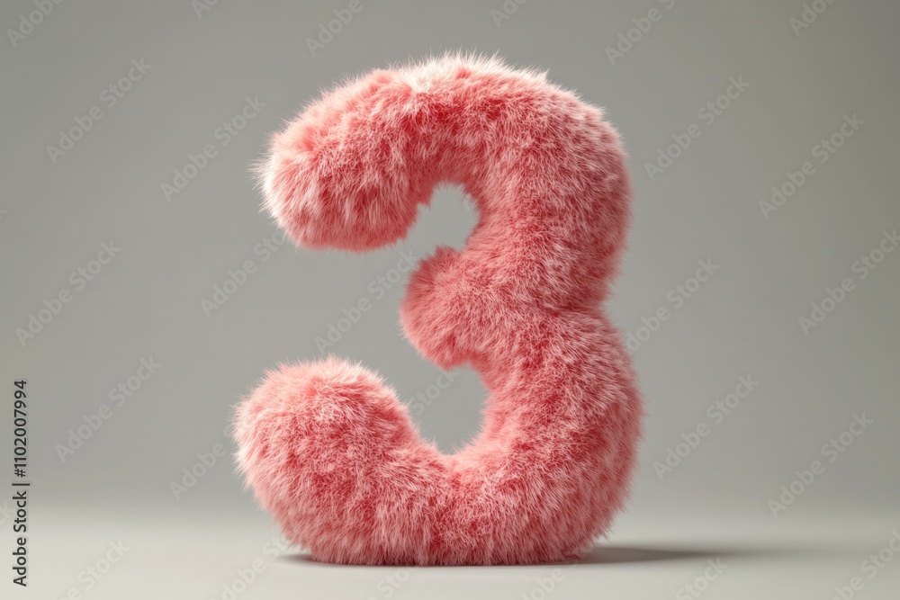 3d hairy fluffy font number 3, furry alphabet, pink number 3 isolated white background 3d hairy fluffy font number 3, furry alphabet, pink number 3 isolated white background