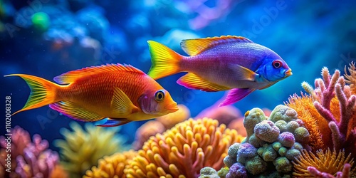 Vibrant Tropical Fish Swimming Among Coral Reef photo