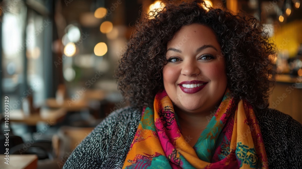 Empowering portrait of plus-size woman with curly hair urban environment cozy lifestyle photography inspiring viewpoint Empowering portrait of plus-size woman with curly hair urban environment cozy lifestyle photography inspiring viewpoint