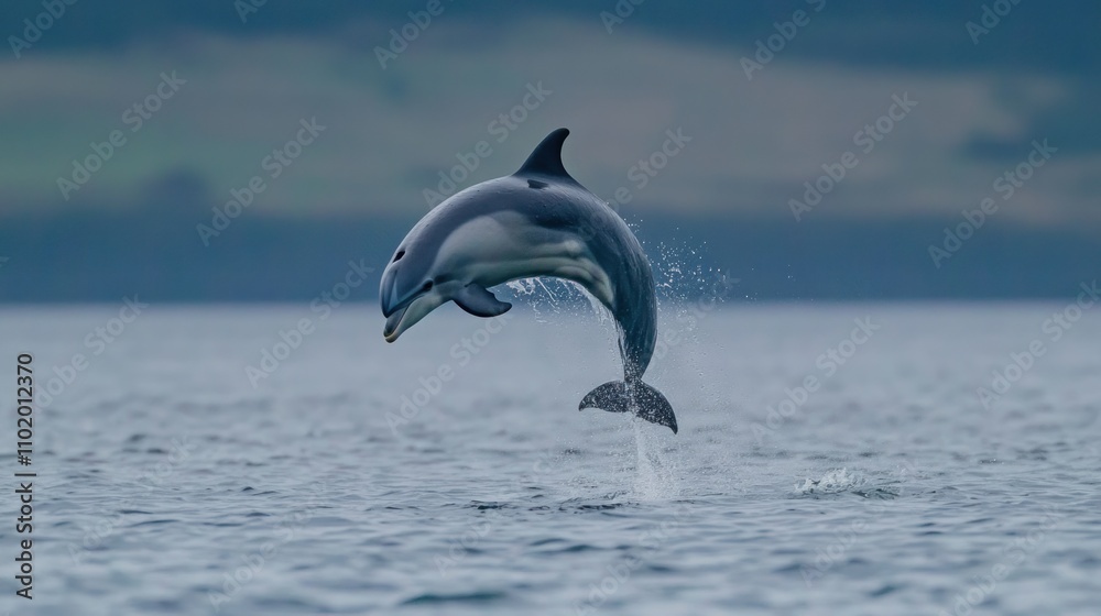 Fototapeta premium Dusky Dolphin Leaps From Ocean Waters