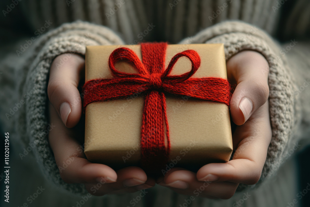 Woman holding Christmas gift, closeup view of hands. Female hands with present. Merry Christmas, Happy Birthday or Saint Valentine's Day concept. Generated AI Woman holding Christmas gift, closeup view of hands. Female hands with present. Merry Christmas, Happy Birthday or Saint Valentine's Day concept. Generated AI