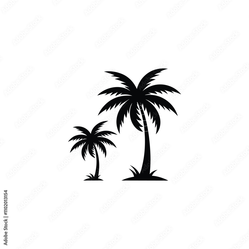 Tropical Palm Tree Silhouette Vector Illustration Design on White Background Tropical Palm Tree Silhouette Vector Illustration Design on White Background