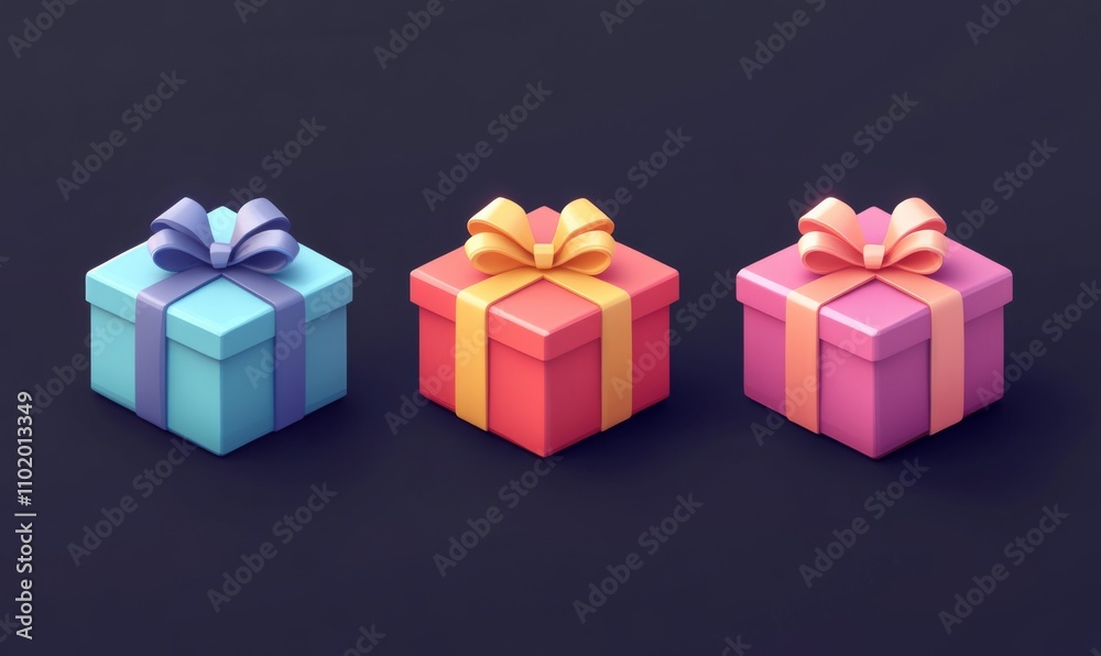 Isometric gift box with a ribbon, celebration or gifting, 3D icon set Isometric gift box with a ribbon, celebration or gifting, 3D icon set