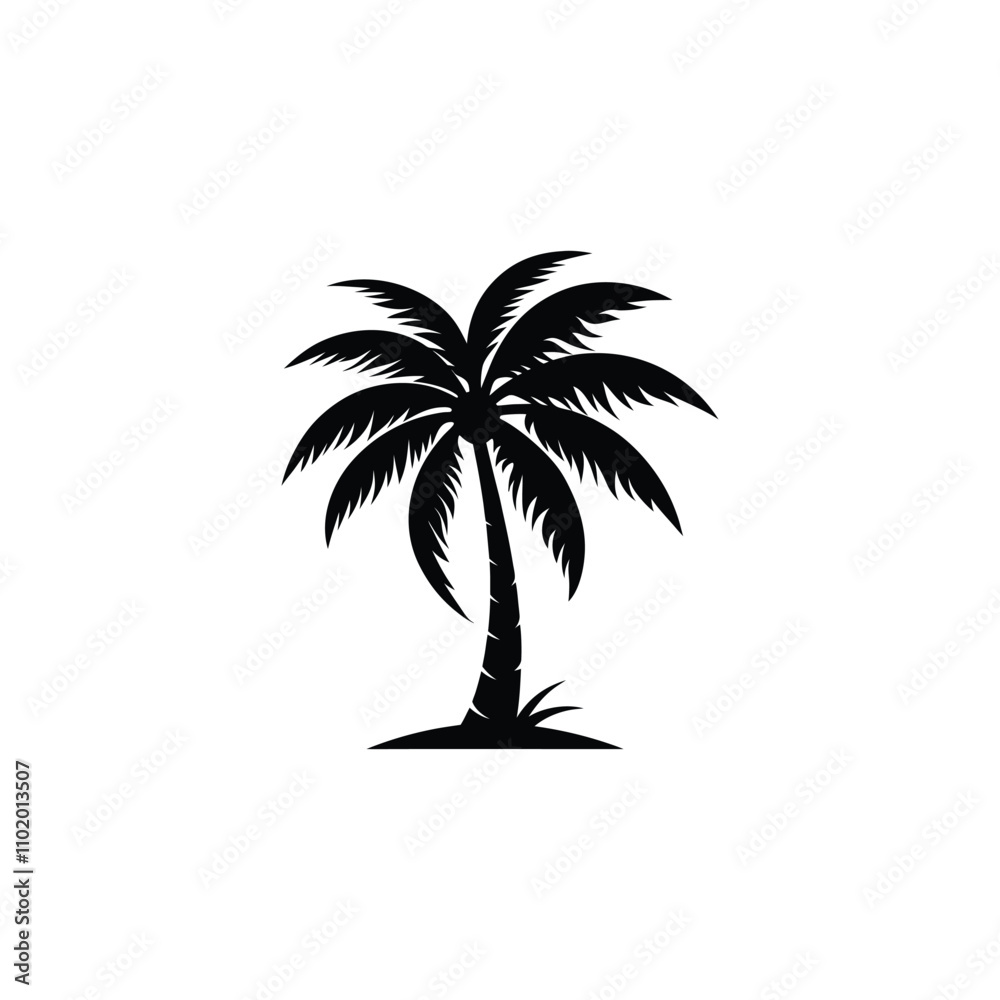 Tropical Palm Tree Silhouette Vector Illustration Design on White Background Tropical Palm Tree Silhouette Vector Illustration Design on White Background
