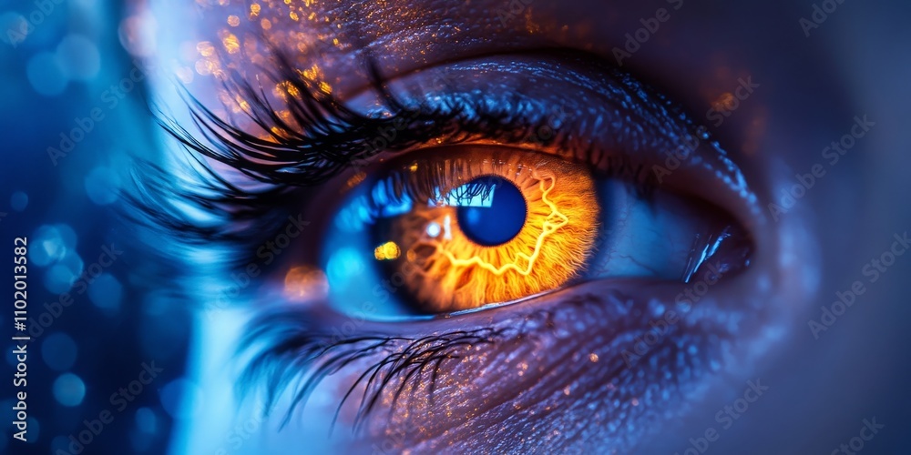Eye with Neon Reflections, City Lights and Curiosity Eye with Neon Reflections, City Lights and Curiosity