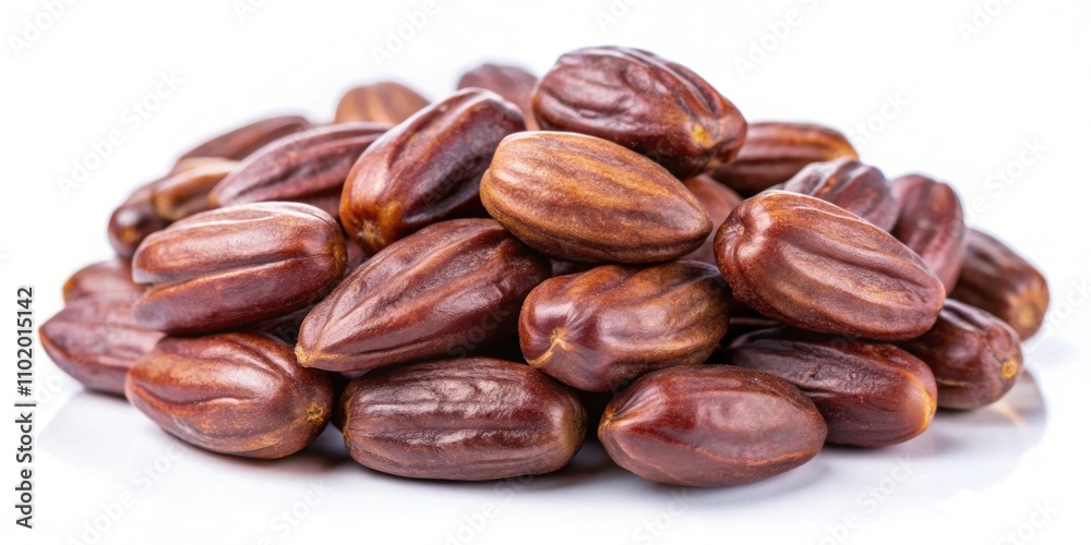 Close up shot of jojoba seeds isolated on white background, jojoba, seeds, close up, isolated, organic, skincare, beauty Close up shot of jojoba seeds isolated on white background, jojoba, seeds, close up, isolated, organic, skincare, beauty
