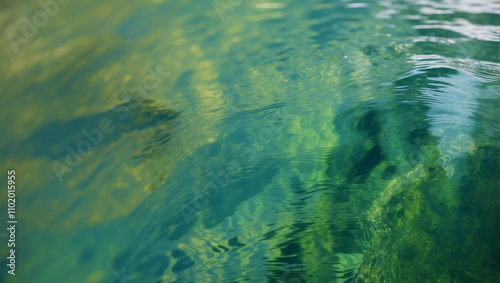 Transparent green clear water surface texture with ripples