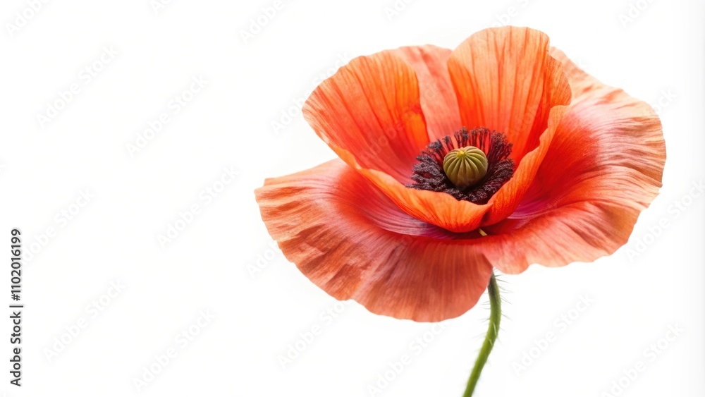 Fototapeta premium Beautiful poppy flower isolated on white background, poppy, flower, red, isolated, white background, vibrant, petals, nature