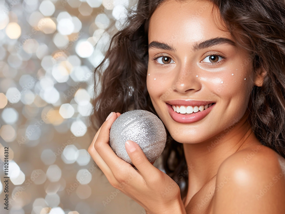 Radiant Model Holding Christmas Bauble Radiant Model Holding Christmas Bauble