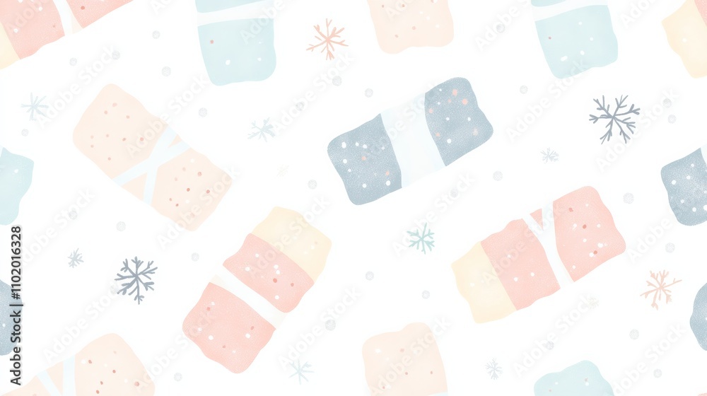 Seamless pattern of snow-covered bandages, muted pastel boho style, isolated on white background Seamless pattern of snow-covered bandages, muted pastel boho style, isolated on white background
