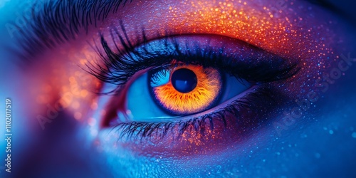 Eye with Neon Reflections, City Lights and Curiosity