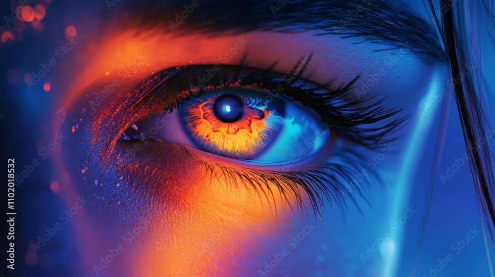 Eye with Neon Reflections, City Lights and Curiosity Eye with Neon Reflections, City Lights and Curiosity
